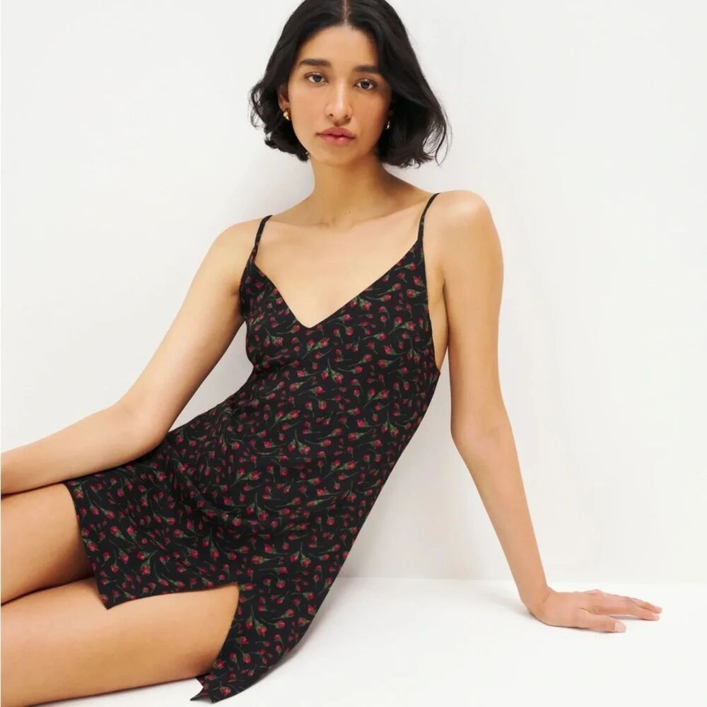 NWT Reformation Marlowe Mini Slip Dress "Danica" micro rose bud print, Size XS